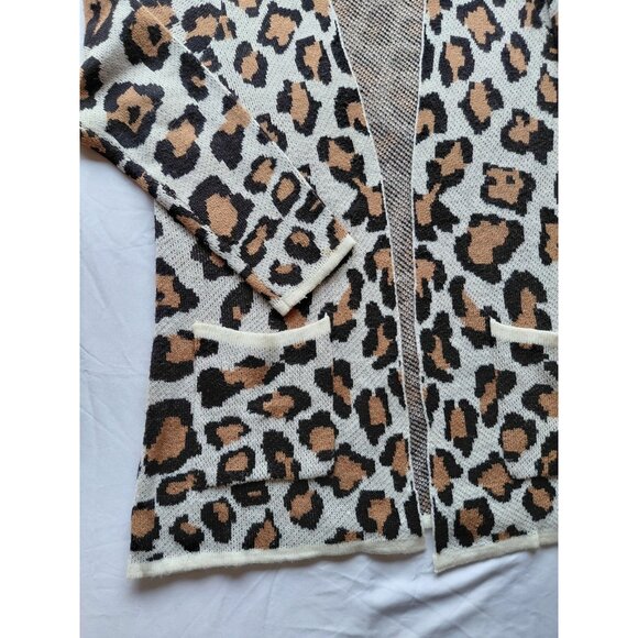 Alison Andrews Animal Print Cardigan XL Open Front Knit Coatigan Pockets Boho - Picture 3 of 11